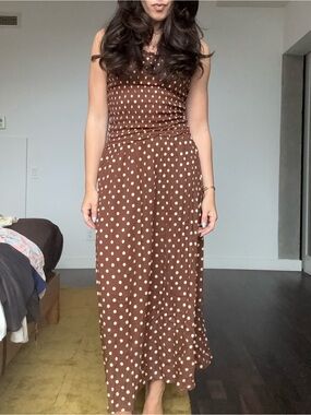 Brown Polka Dot Sleeveless Maxi Dress Size S/M